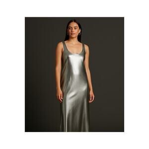 New Banana Republic Metallic Silver Maxi Slip Dress M | Scoop Neck Sleeveless